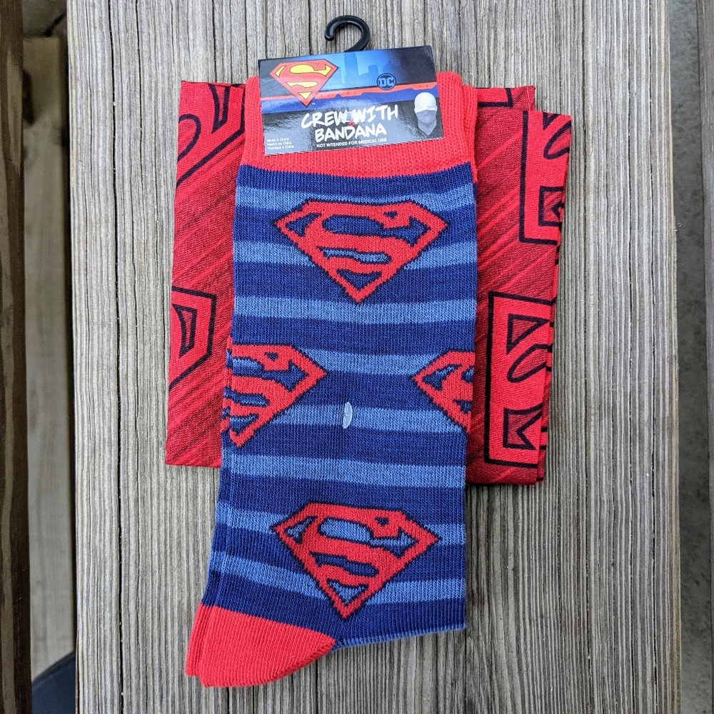 DC Superman Crew Socks with Bandana NWT